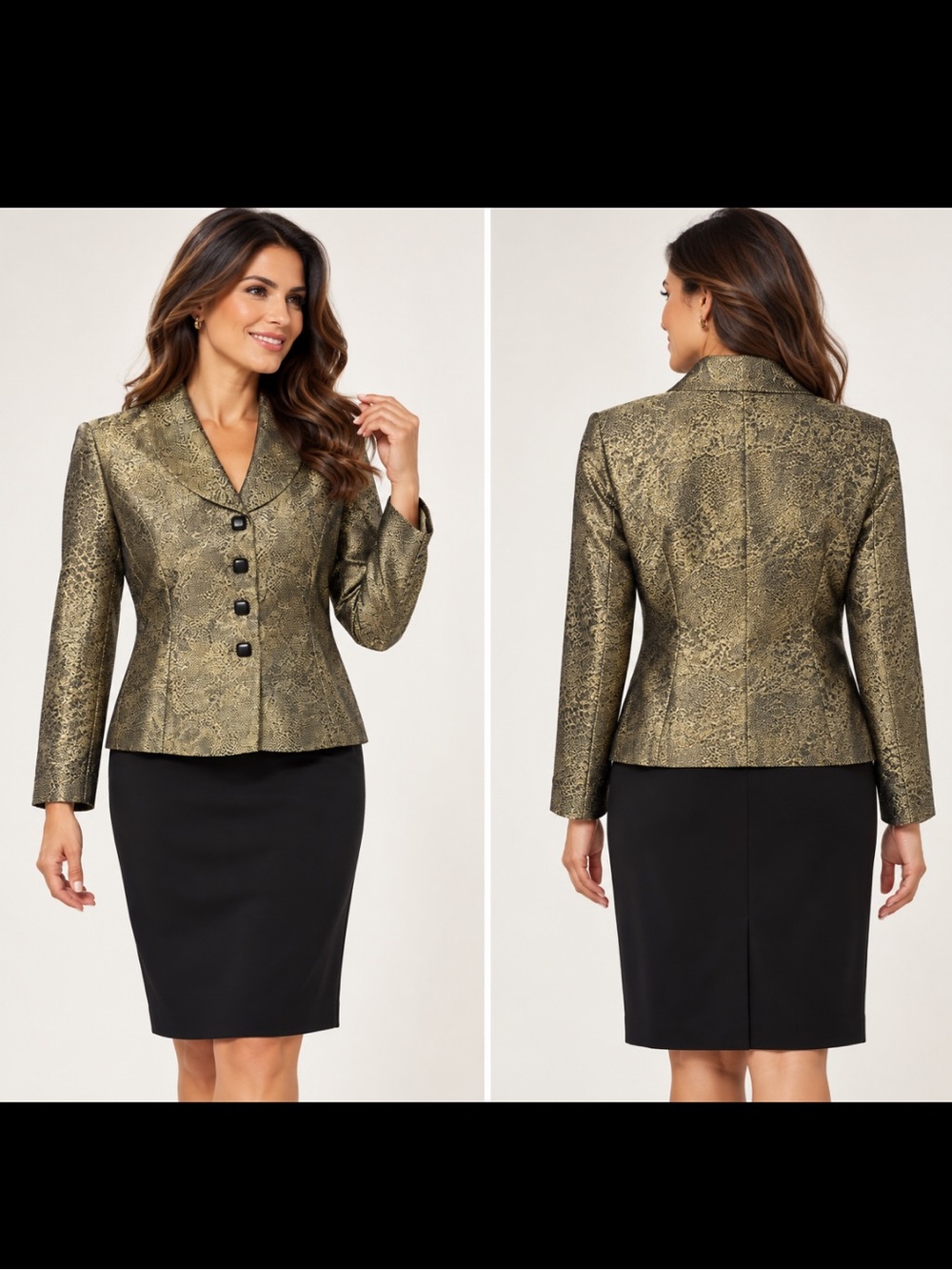 Metallic Gold Snake-Print Women's Blazer Jacket with Notch Collar